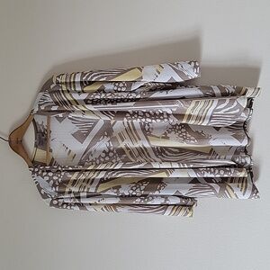 Chico's Easywear White Tan Yellow Open Front Cardigan Size XL